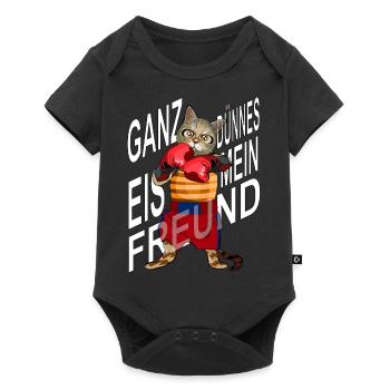 Ganz dünnes Eis mein Freund, Boxende Katze - Baby Premium Kurzarmbody - Schwarz - Vorne