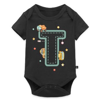 Buchstabe t Fahrzeug - personalisiertes Kindergeschenk - Baby Premium Kurzarmbody - Schwarz - Vorne