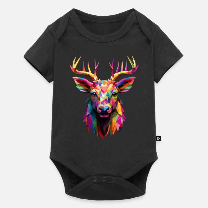 Buntes Hirschgeweih - Baby Premium Kurzarmbody - Schwarz