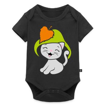 Lustiges niedliches Kätzchen mit Pilzhut - Baby Premium Kurzarmbody - Schwarz - Vorne