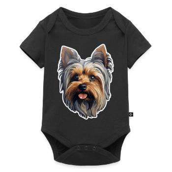 Yorkshire Terrier Kopf - Baby Premium Kurzarmbody - Schwarz - Vorne