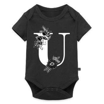 Lettre u floral noir et blanc - Body à manches courtes Premium Bébé - noir - Devant