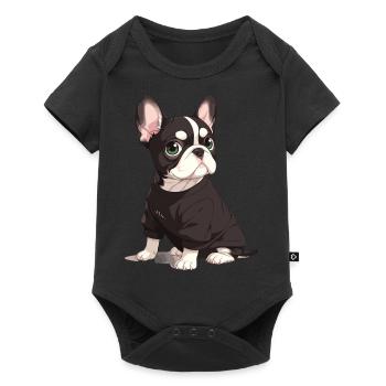 Niedliche Bulldogge Mops Hund - Baby Premium Kurzarmbody - Schwarz - Vorne