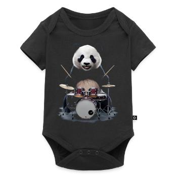 Panda Schlagzeug - Baby Premium Kurzarmbody - Schwarz - Vorne