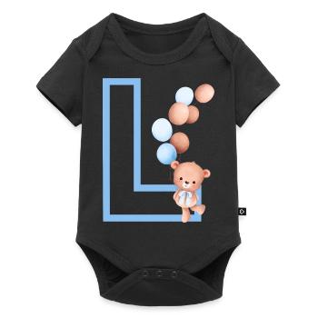 Blue Letter L Bear - Baby Premium short-sleeve bodysuit - black - Front