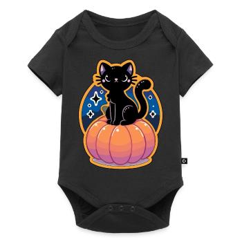 Die Katze und der Kürbis - Baby Premium Kurzarmbody - Schwarz - Vorne