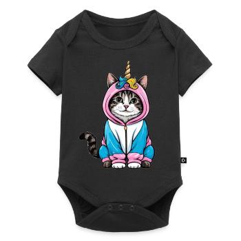 Einhorn Katze - Baby Premium Kurzarmbody - Schwarz - Vorne