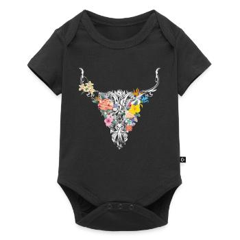 Crâne de taureau avec des fleurs - Body à manches courtes Premium Bébé - noir - Devant