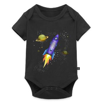 Fusée dans l'espace - Body à manches courtes Premium Bébé - noir - Devant