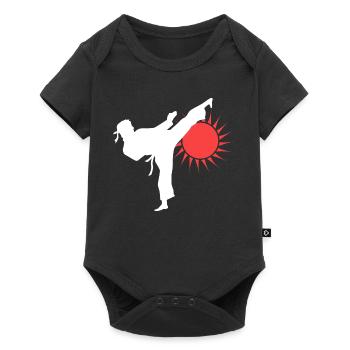 Silhouette de coup de pied de karaté avec soleil rouge - Body à manches courtes Premium Bébé - noir - Devant