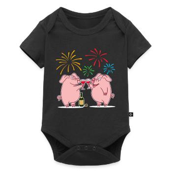 Glücksschwein Glücksbringer Silvester Neujahr - Baby Premium Kurzarmbody - Schwarz - Vorne