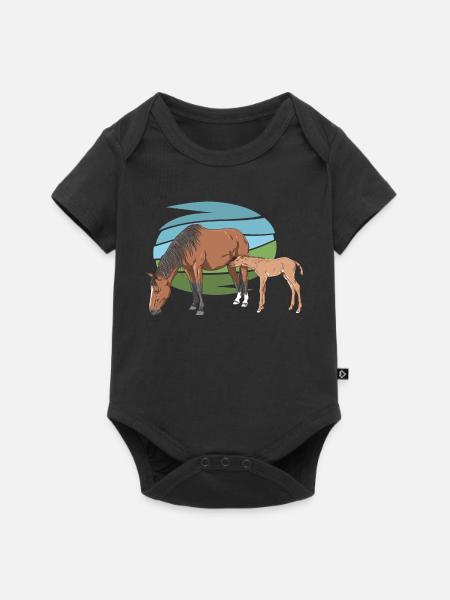 Mare and Foal - Baby Premium Kurzarmbody - Schwarz
