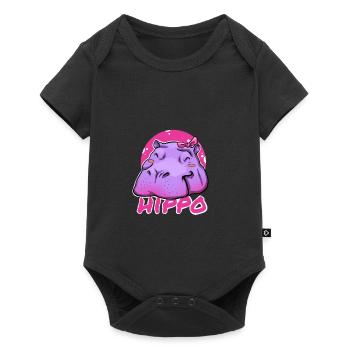 Hippopotame mignon avec nœud rose - Body à manches courtes Premium Bébé - noir - Devant