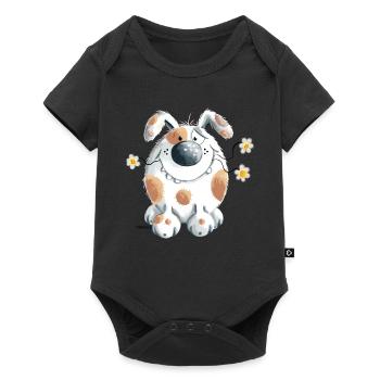 Funny dog with flower - Baby Premium short-sleeve bodysuit - black - Front