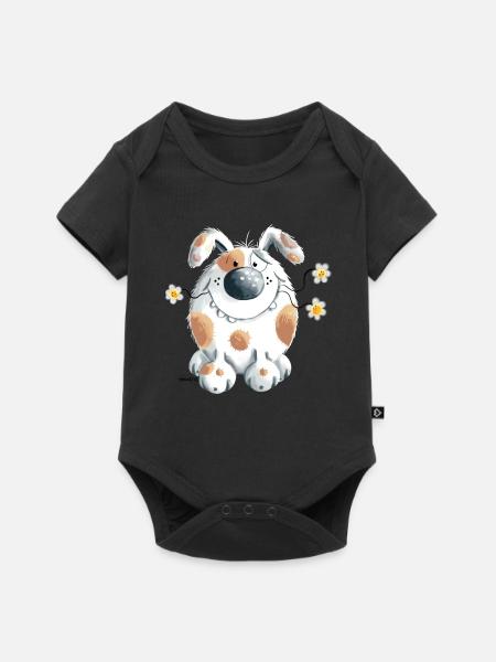 Morsom hund med blomst - Premium kortermet body for barn - svart