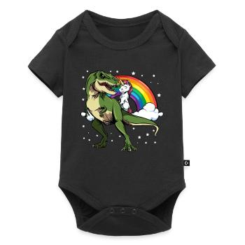 Dino-Einhorn im Regenbogenzauber - Baby Premium Kurzarmbody - Schwarz - Vorne