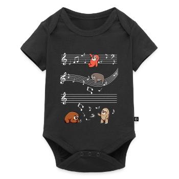 Musiksloths auf Notenbalken - Baby Premium Kurzarmbody - Schwarz - Vorne