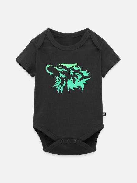 Wolf leuchtend grün - Baby Premium Kurzarmbody - Schwarz