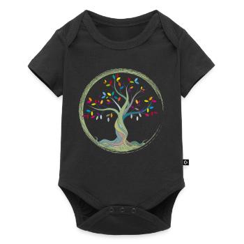 kleiner Baum mit bunten Blättern im Kreis - Baby Premium Kurzarmbody - Schwarz - Vorne