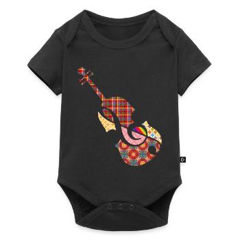 schöne Patchwork Violine mit Violinschlüssel - Baby Premium Kurzarmbody - Schwarz - Vorne