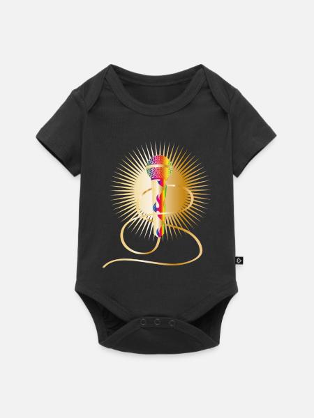 goldenes Mikrofon mit Regenbogen Elementen - Baby Premium Kurzarmbody - Schwarz
