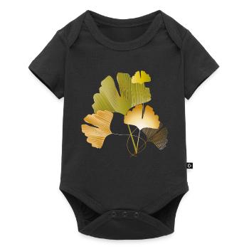 Feuilles élégantes de ginkgo doré et vert - Body à manches courtes Premium Bébé - noir - Devant