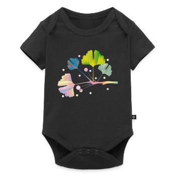 colorful ginkgo tree branch with leaves in rainbow colors - Baby Premium short-sleeve bodysuit - black - Front