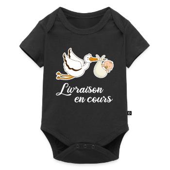 Livraison en cours cigogne grossesse - Body à manches courtes Premium Bébé - noir - Devant