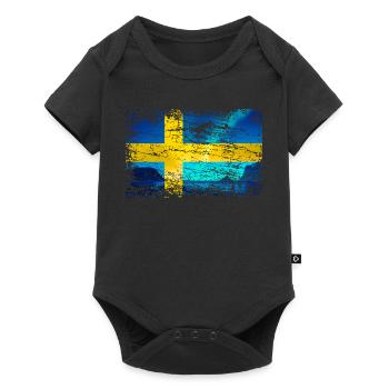Schwedische Flagge mit Polarlicht im Vintage-Style - Baby Premium Kurzarmbody - Schwarz - Vorne