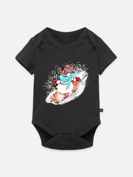 Schneemann mit Schal und Snowboard - Baby Premium Kurzarmbody - Schwarz