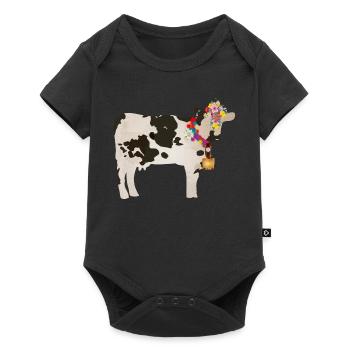 decorated cow with cowbell and floral decorations - Baby Premium short-sleeve bodysuit - black - Front
