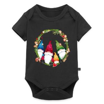 little elf family in a Christmas frame - Baby Premium short-sleeve bodysuit - black - Front