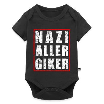 Naziallergiker - Warnhinweis allergisch auf Nazis - Baby Premium Kurzarmbody - Schwarz - Vorne