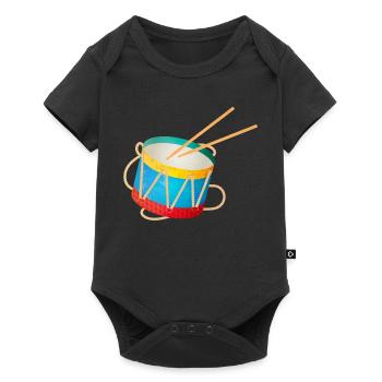 tambour coloré pour enfants avec baguettes - Body à manches courtes Premium Bébé - noir - Devant