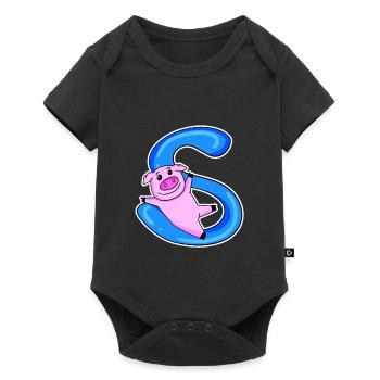 Schwein Buchstabe S - Baby Premium Kurzarmbody - Schwarz - Vorne