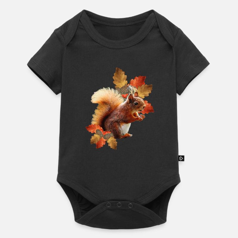 Eichhörnchen motiv mit Eichenblättern, Herbst frau - Baby Premium Kurzarmbody - Schwarz