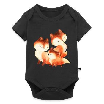 Red Fox Family Watercolor Painting - Baby Premium short-sleeve bodysuit - black - Front
