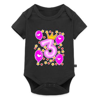 3. Geburtstag Mädchen Luftballons Krone Sterne - Baby Premium Kurzarmbody - Schwarz - Vorne