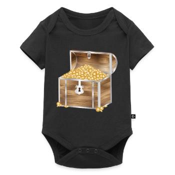 Wooden treasure chest filled with gold coins - Baby Premium short-sleeve bodysuit - black - Front