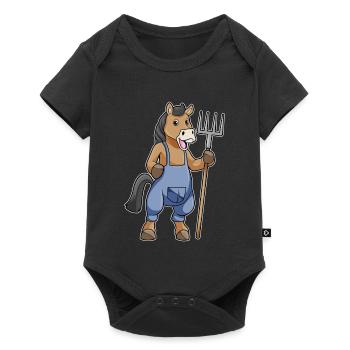 Pferd Landwirt Mistgabel Bauernhof - Baby Premium Kurzarmbody - Schwarz - Vorne