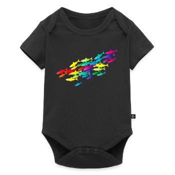 colorful fish swarm in bright colors - Baby Premium short-sleeve bodysuit - black - Front