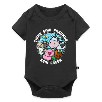 Schwein Kuh Vegan Statement Tierlieb - Baby Premium Kurzarmbody - Schwarz - Vorne