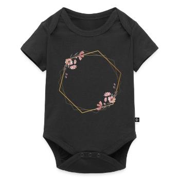 Geometric elegance with pink flowers - Baby Premium short-sleeve bodysuit - black - Front