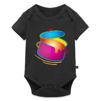 knallig bunter Kochtopf mit Deckel - Baby Premium Kurzarmbody - Schwarz - Vorne