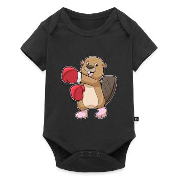 Biber Boxer Boxhandschuhe Boxen - Baby Premium Kurzarmbody - Schwarz - Vorne