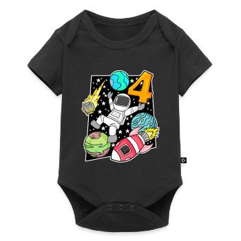 4. Geburtstag Astronaut Jungen Kindergeburtstag - Baby Premium Kurzarmbody - Schwarz - Vorne