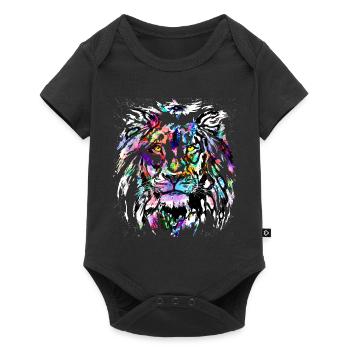 Tête de Lion colorée - Signe du Lion - Body à manches courtes Premium Bébé - noir - Devant