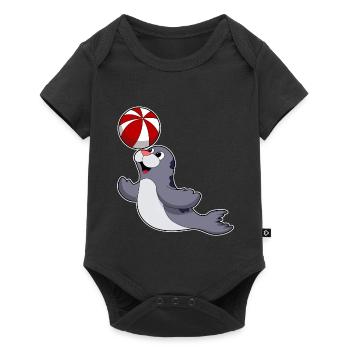 Seehund Schwimmen Wasserball Sommer - Baby Premium Kurzarmbody - Schwarz - Vorne