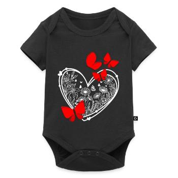 Cadre papillon en forme de fleurs en forme de cœur - Body à manches courtes Premium Bébé - noir - Devant