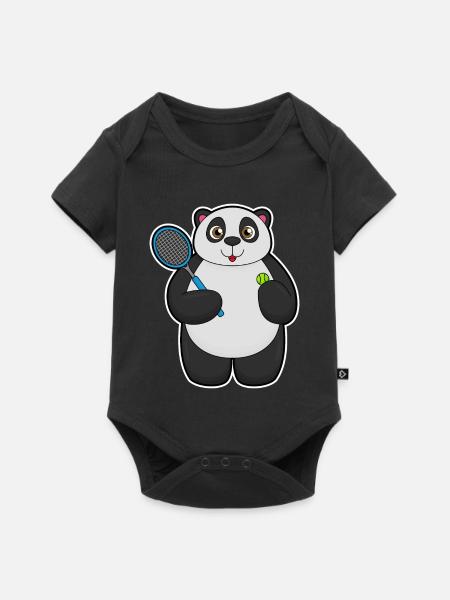 Panda Tennis Tennisschläger  - Baby Premium Kurzarmbody - Schwarz